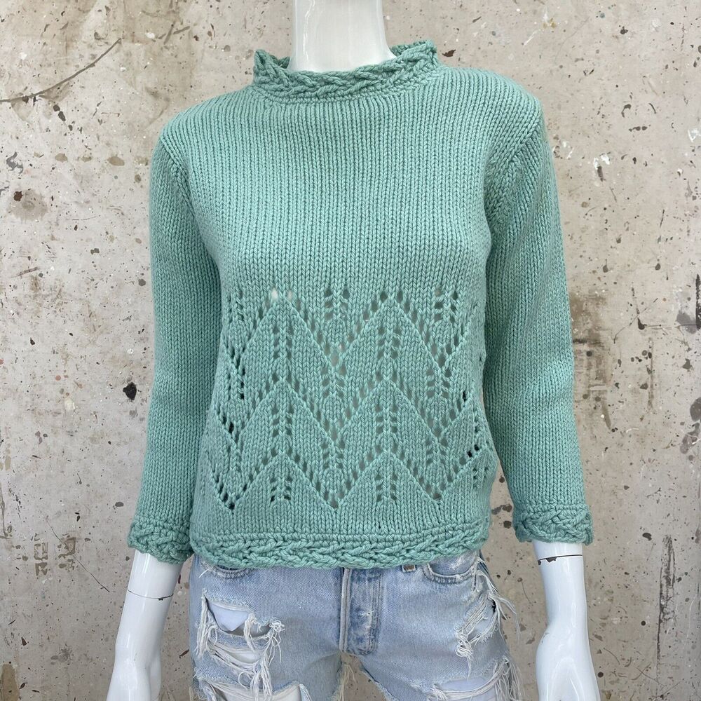 Vintage 1960’s Turquoise Hand Knit Mock Neck Sweater Made In Italy, S/M